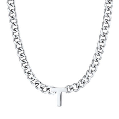 Initial T Cuban Chain Necklace Stainless Steel