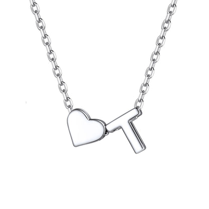 Initial T Heart Charm Necklace