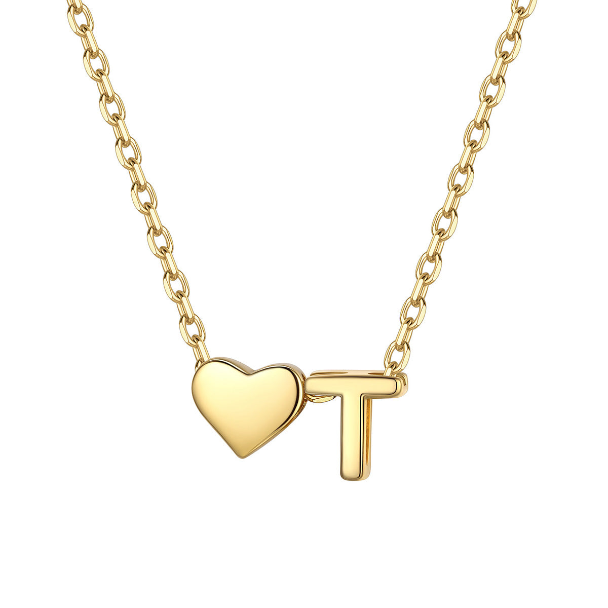 Initial T Heart Charm Necklace Gold Plated