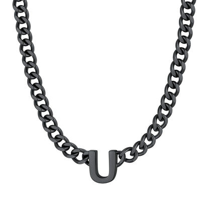 Initial U Cuban Chain Necklace Black Plated