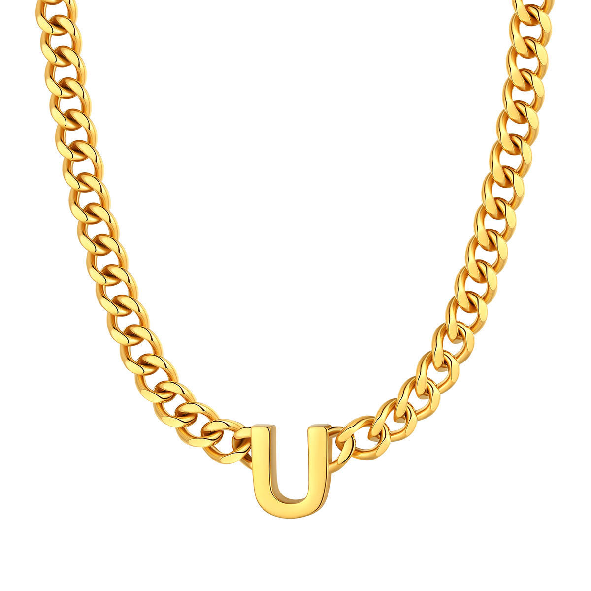 Initial U Cuban Chain Necklace Gold Plated