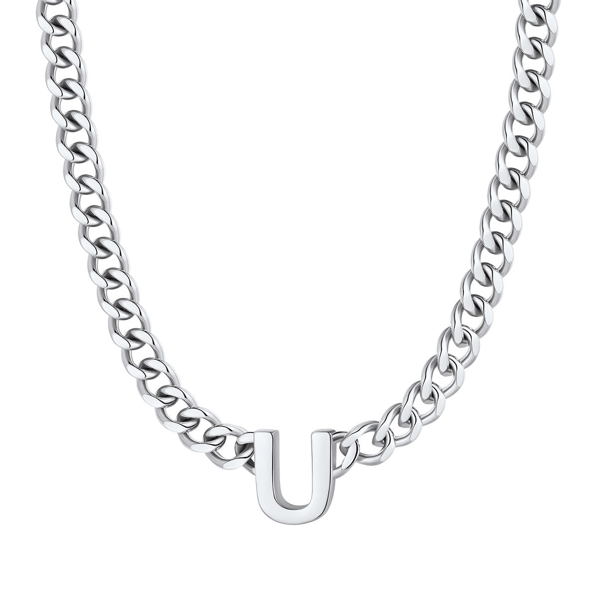 Initial U Cuban Chain Necklace Stainless Steel