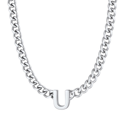 Initial U Cuban Chain Necklace Stainless Steel