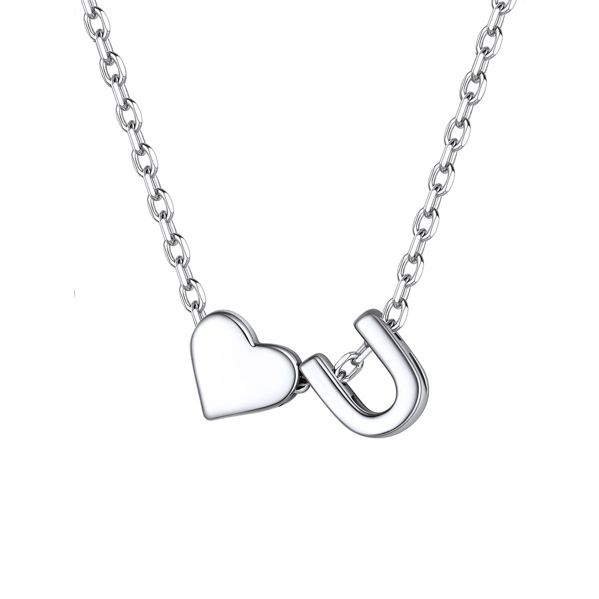 Initial U Heart Charm Necklace