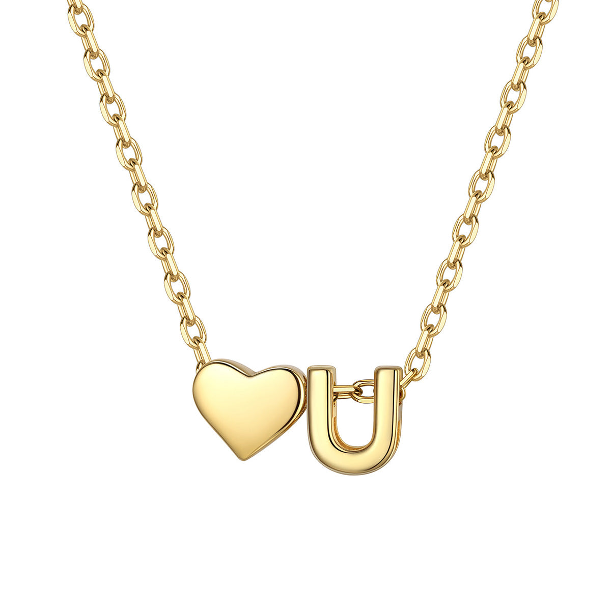 Initial U Heart Charm Necklace Gold Plated
