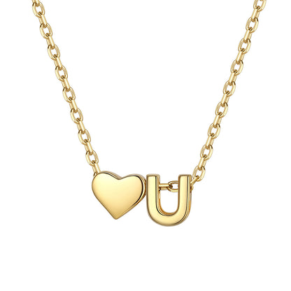 Initial U Heart Charm Necklace Gold Plated
