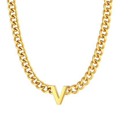 Initial V Cuban Chain Necklace Gold Plated