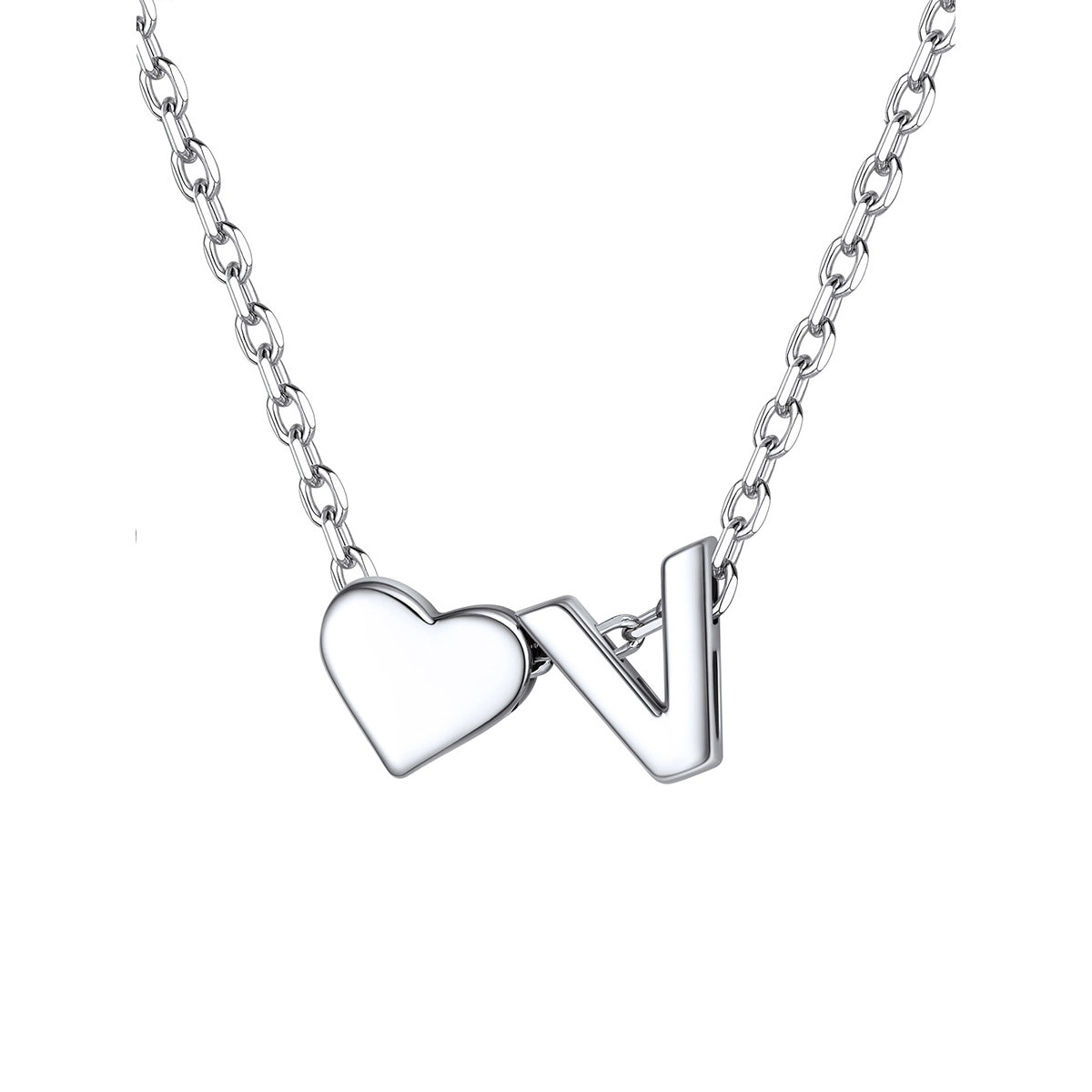 Initial V Heart Charm Necklace