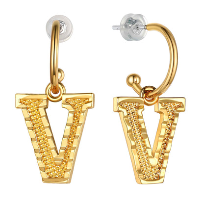Initial V Hoop Earrings for Women