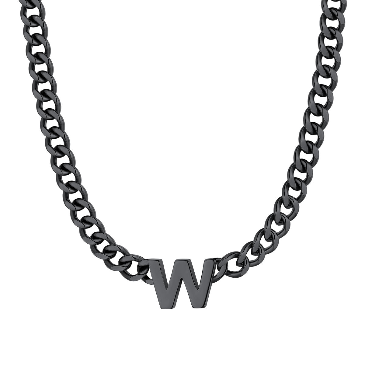 Initial W Cuban Chain Necklace Black Plated