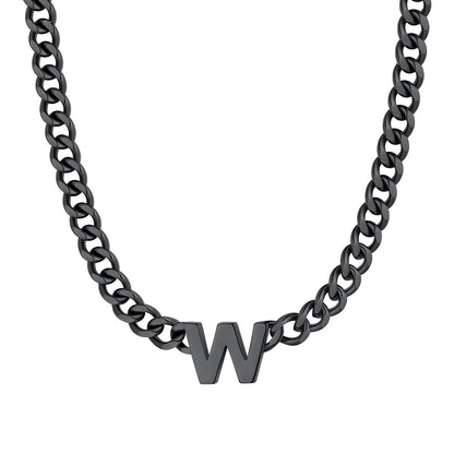Initial W Cuban Chain Necklace Black Plated