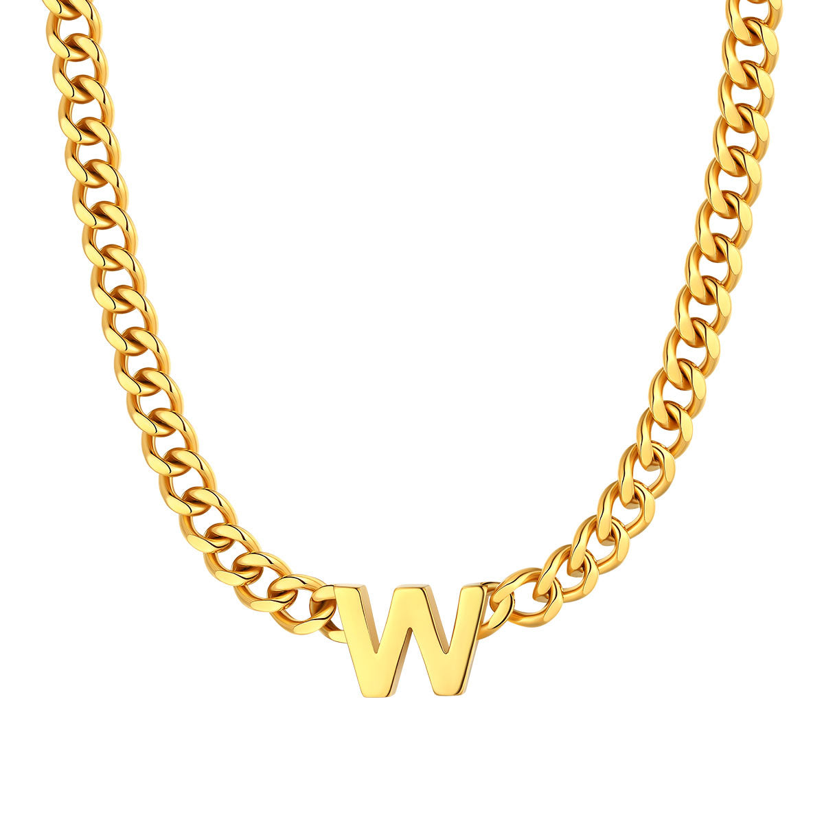 Initial W Cuban Chain Necklace Gold Plated