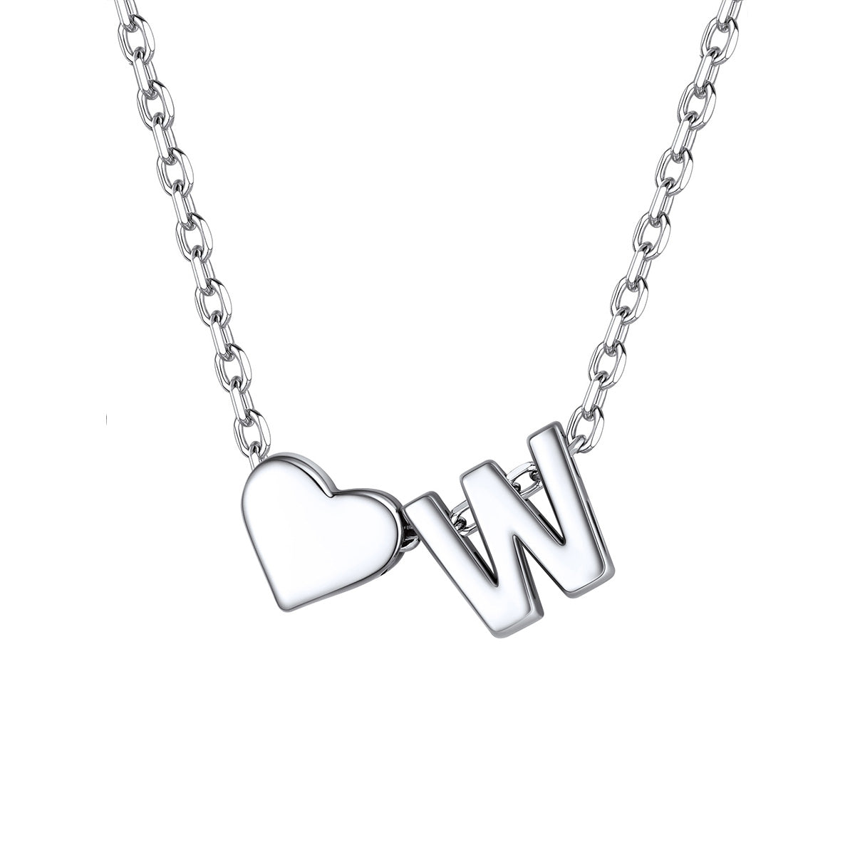 Initial W Heart Charm Necklace