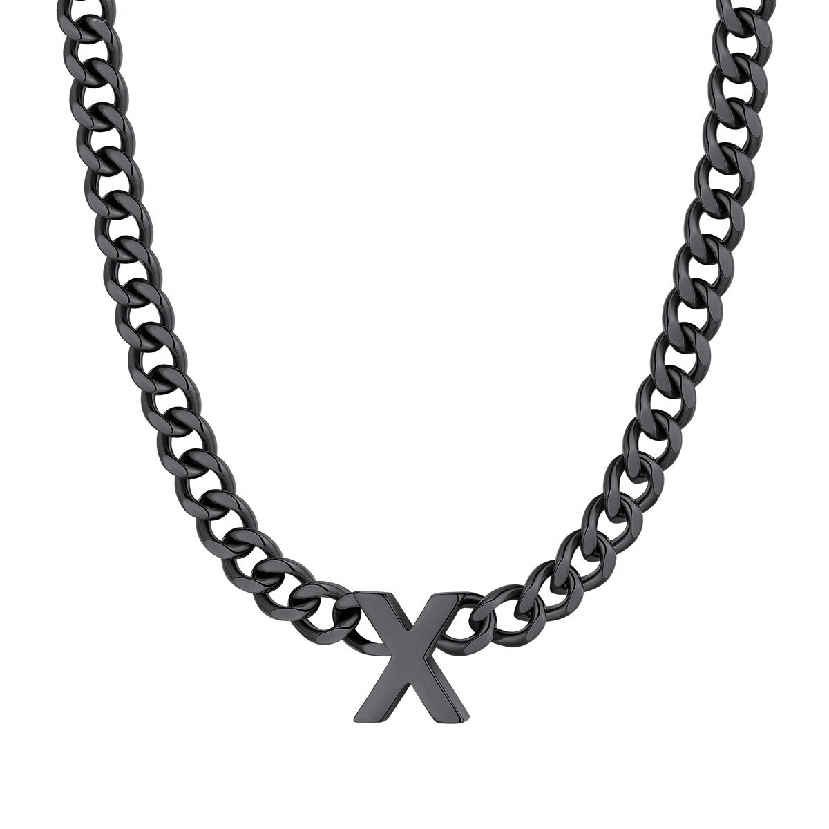 Initial X Cuban Chain Necklace Black Plated