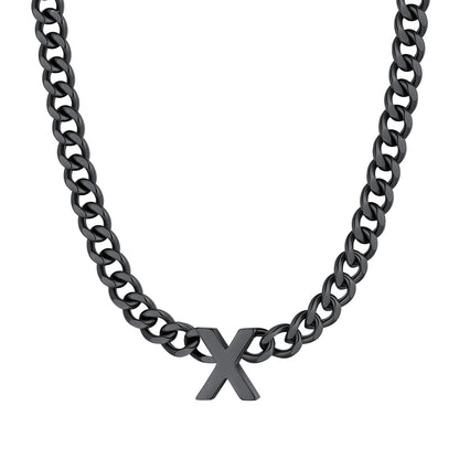 Initial X Cuban Chain Necklace Black Plated