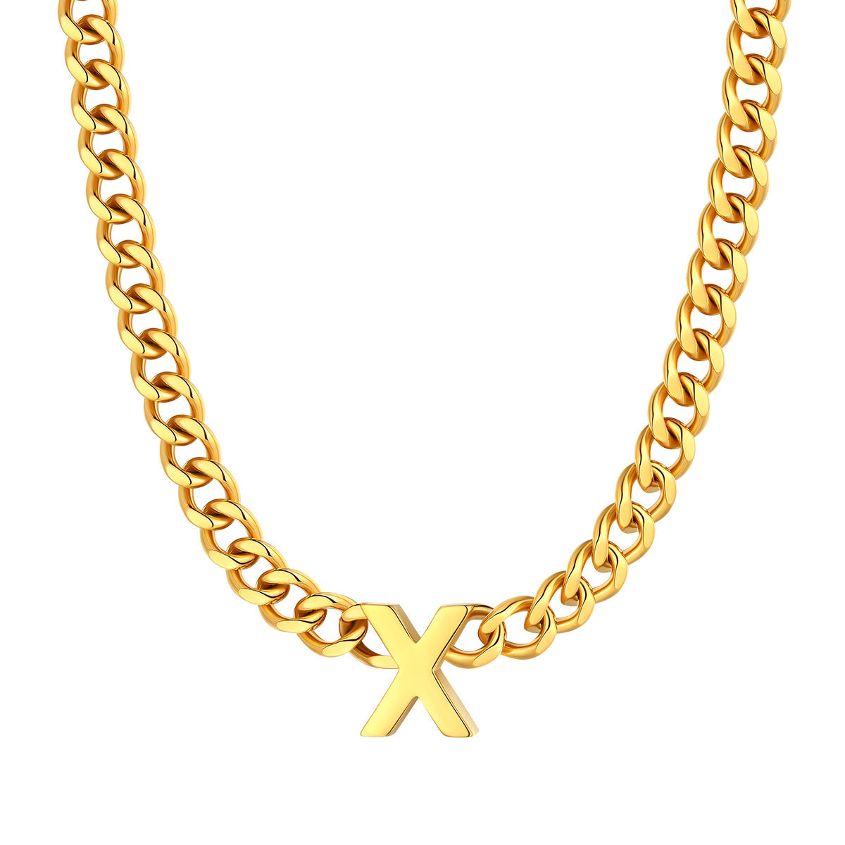 Initial X Cuban Chain Necklace Gold Plated