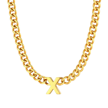 Initial X Cuban Chain Necklace Gold Plated