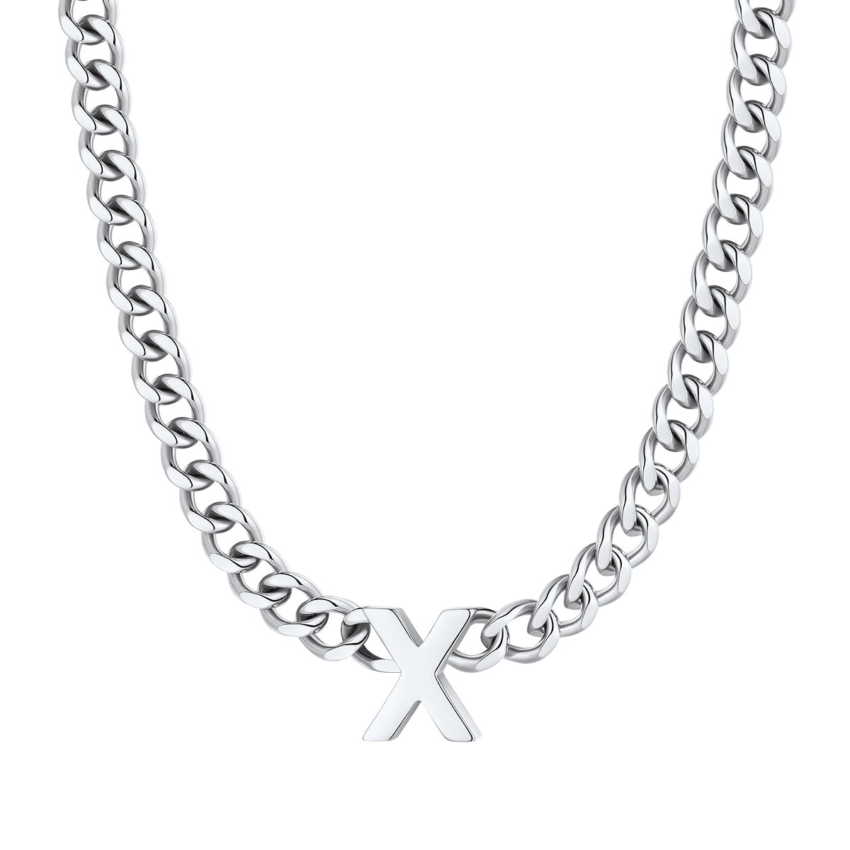 Initial X Cuban Chain Necklace Stainless Steel