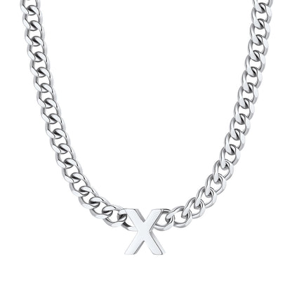 Initial X Cuban Chain Necklace Stainless Steel