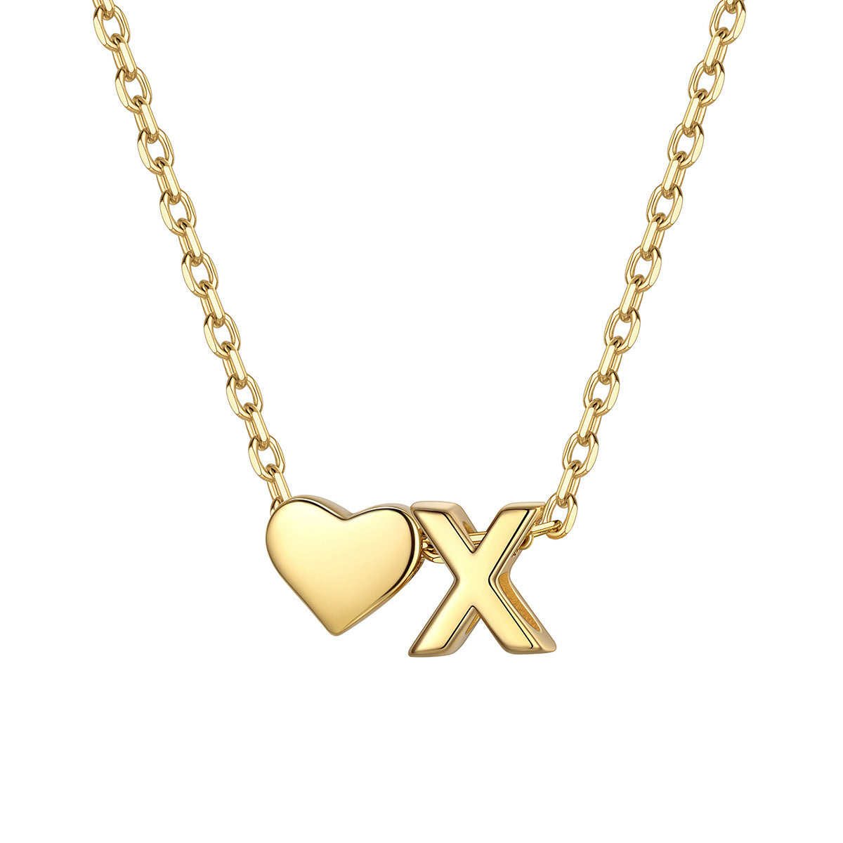 Initial X Heart Charm Necklace Gold Plated