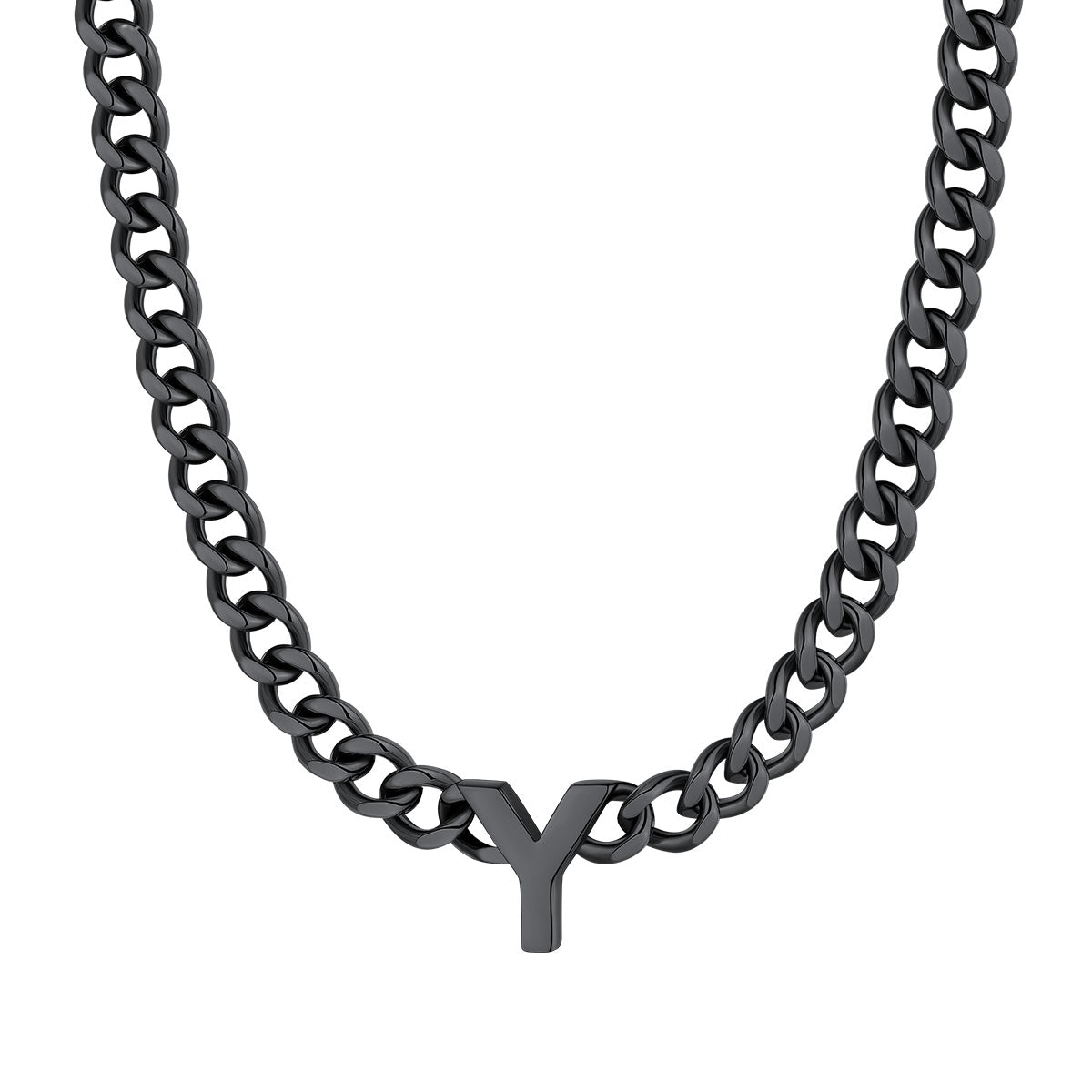 Initial Y Cuban Chain Necklace Black Plated