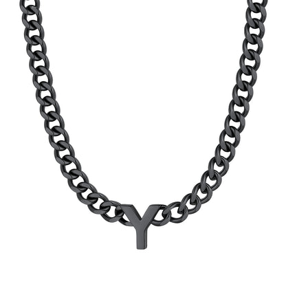 Initial Y Cuban Chain Necklace Black Plated
