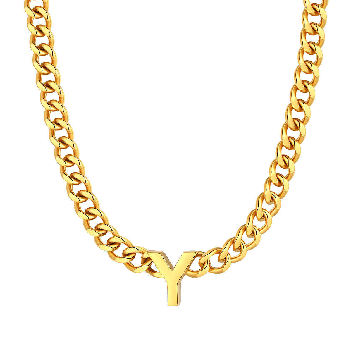 Initial Y Cuban Chain Necklace Gold Plated