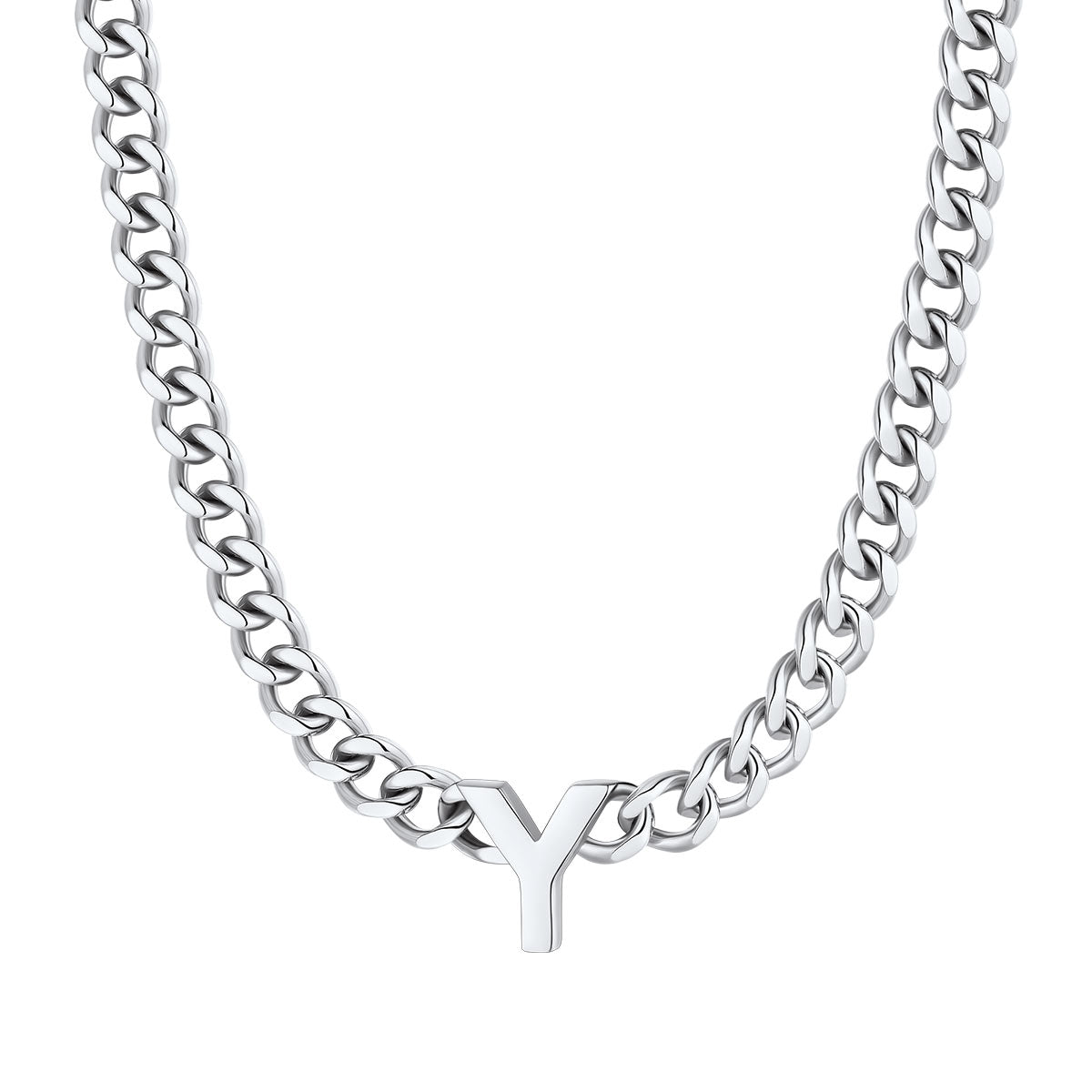 Initial Y Cuban Chain Necklace Stainless Steel