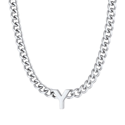 Initial Y Cuban Chain Necklace Stainless Steel