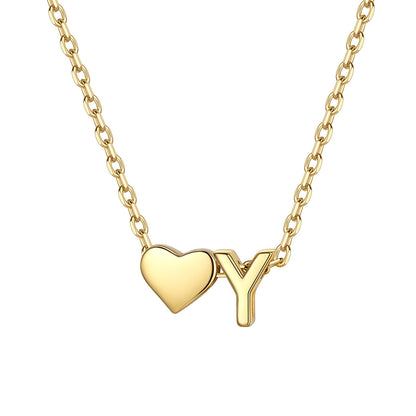 Initial Y Heart Charm Necklace Gold Plated