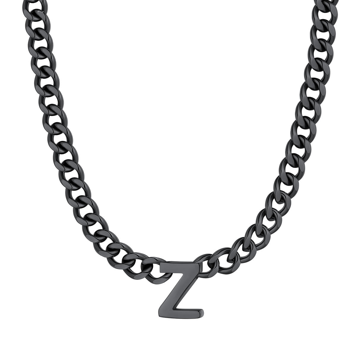 Initial Z Cuban Chain Necklace Black Plated