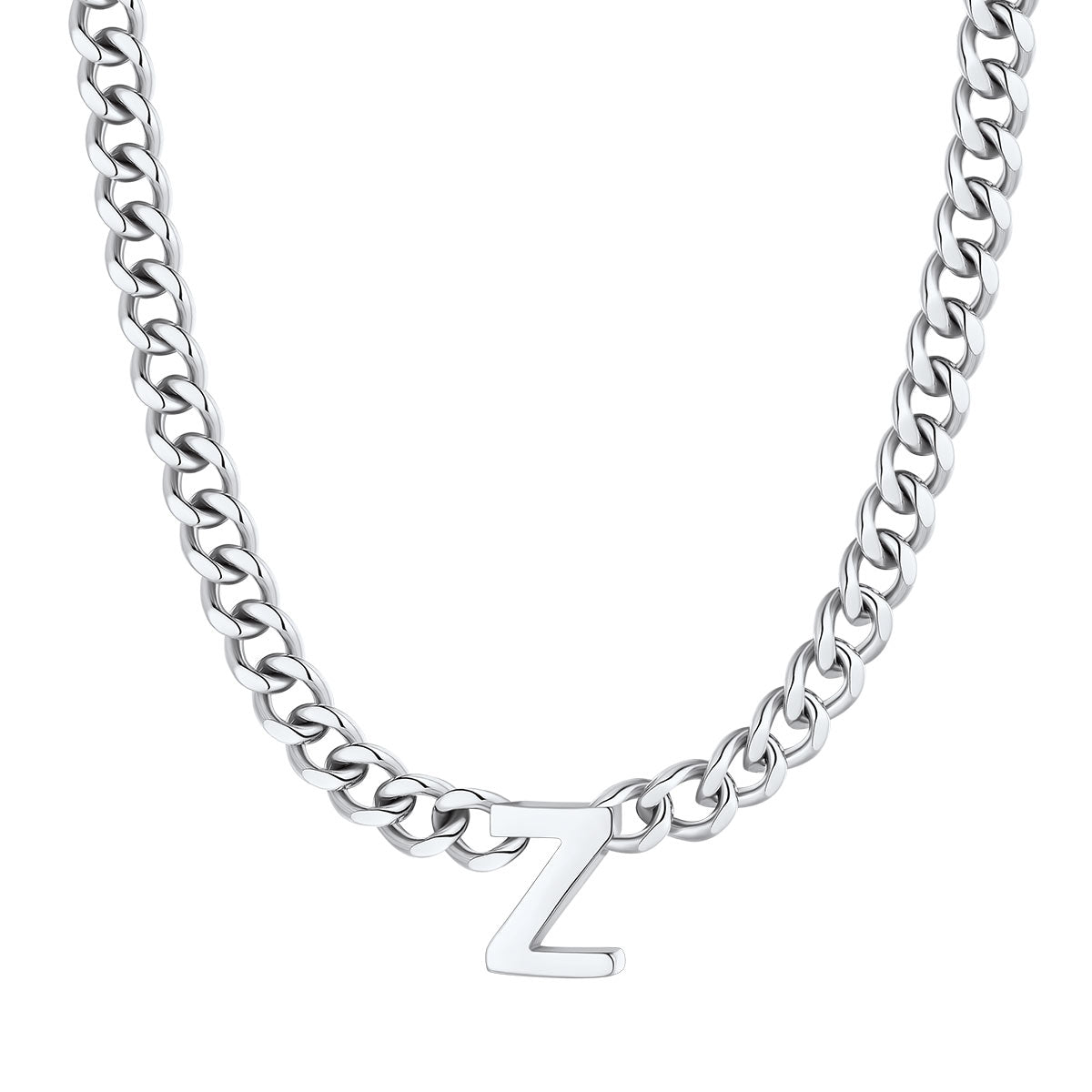 Initial Z Cuban Chain Necklace Stainless Steel
