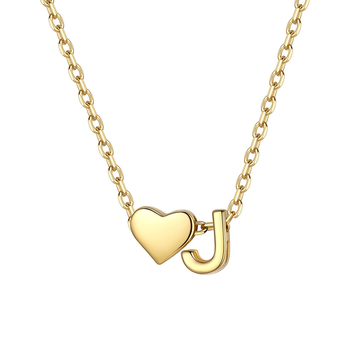 Initial j Heart Charm Necklace Gold Plated