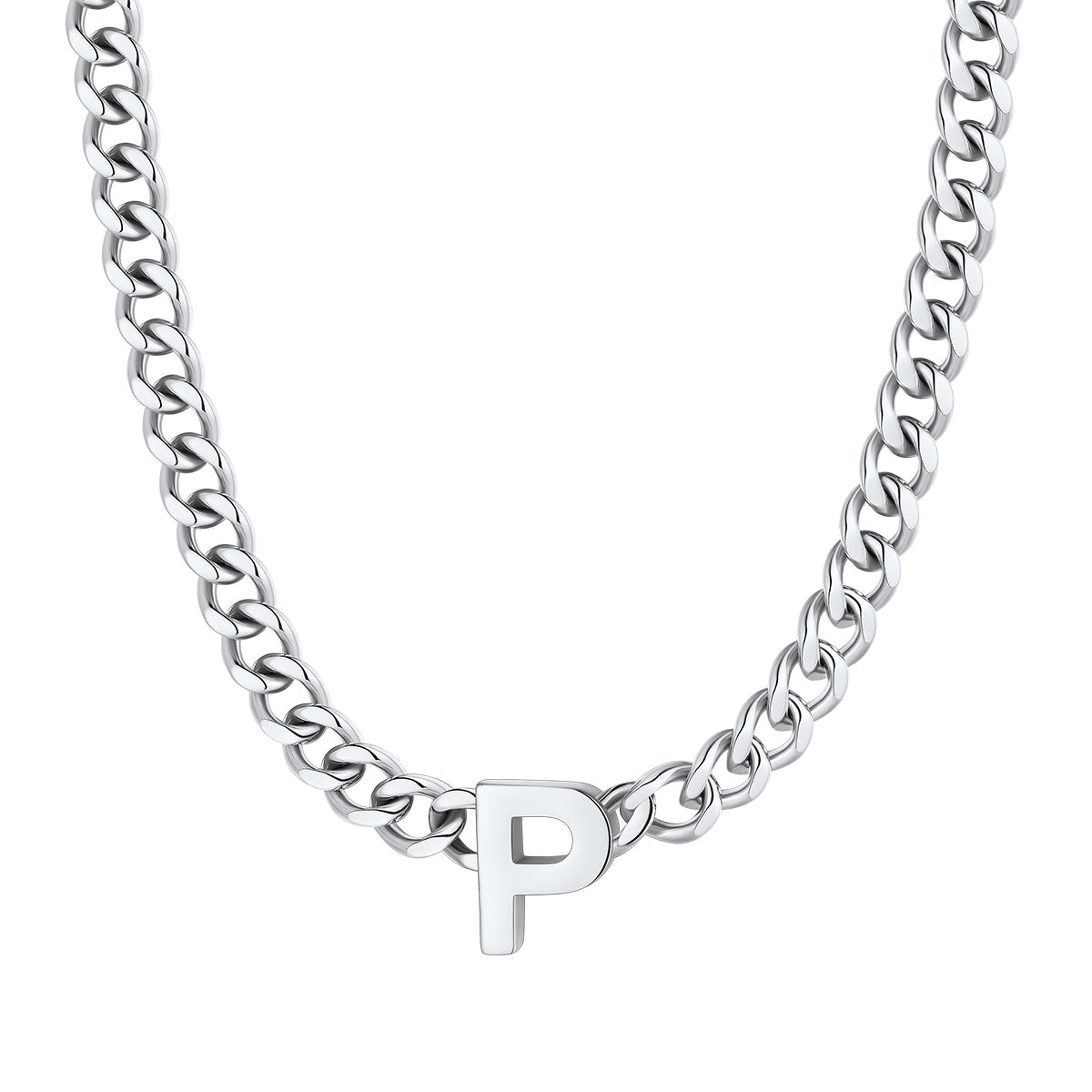 Initial p Cuban Chain Necklace Stainless Steel