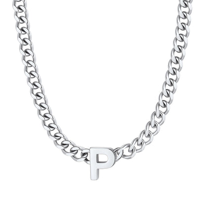 Initial p Cuban Chain Necklace Stainless Steel