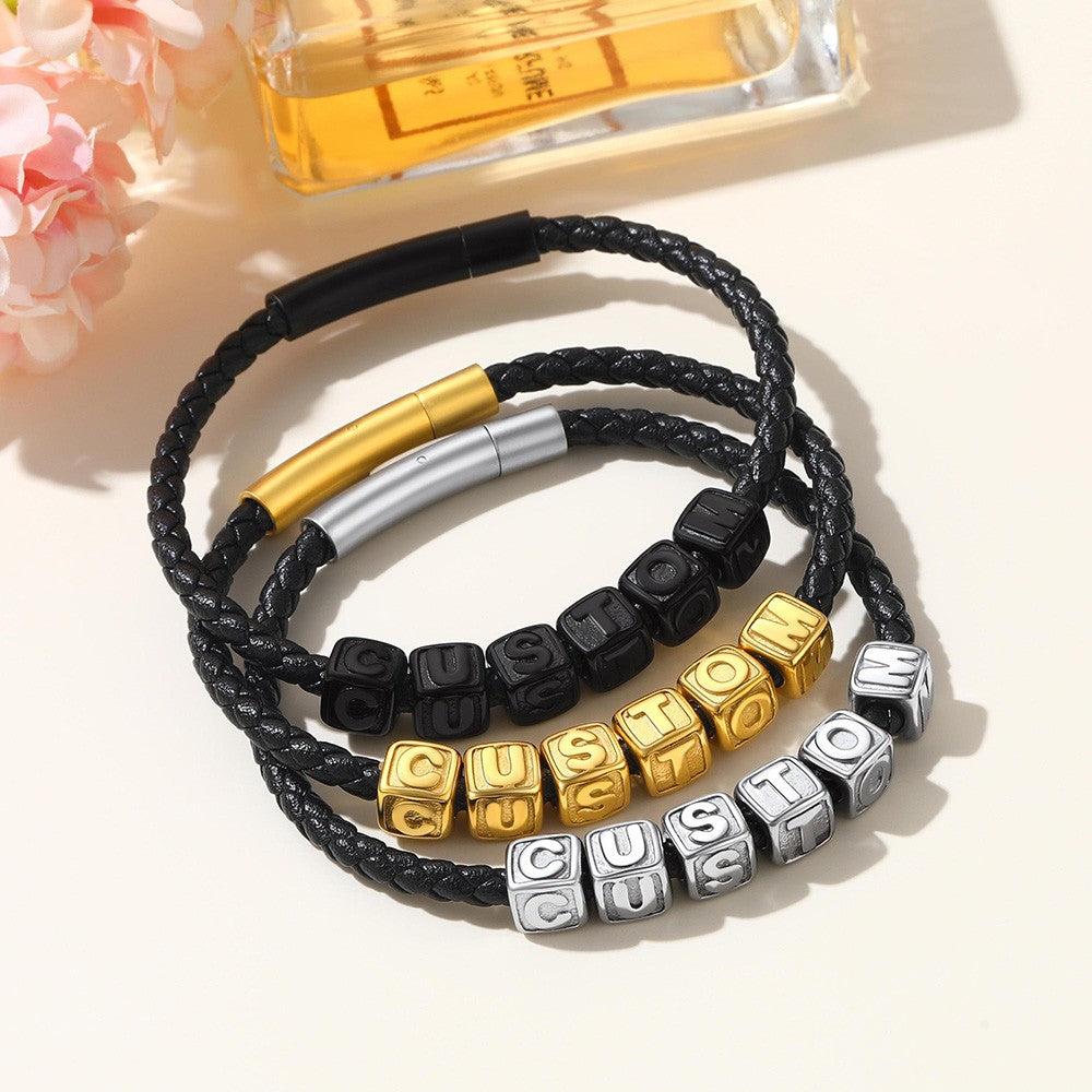 Initials Beads Leather Bracelet