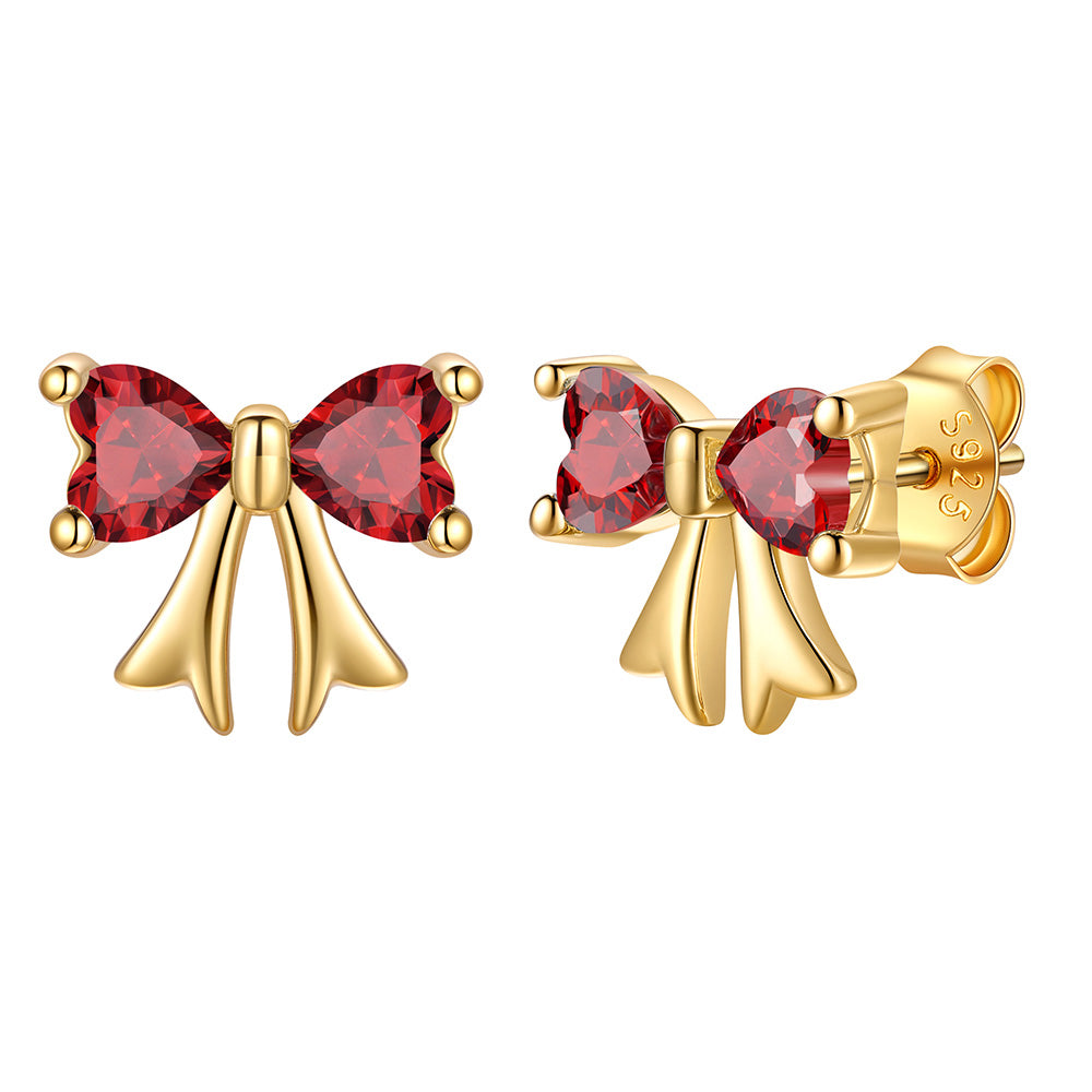 January Birthstone Bow Earrings Gold Plated