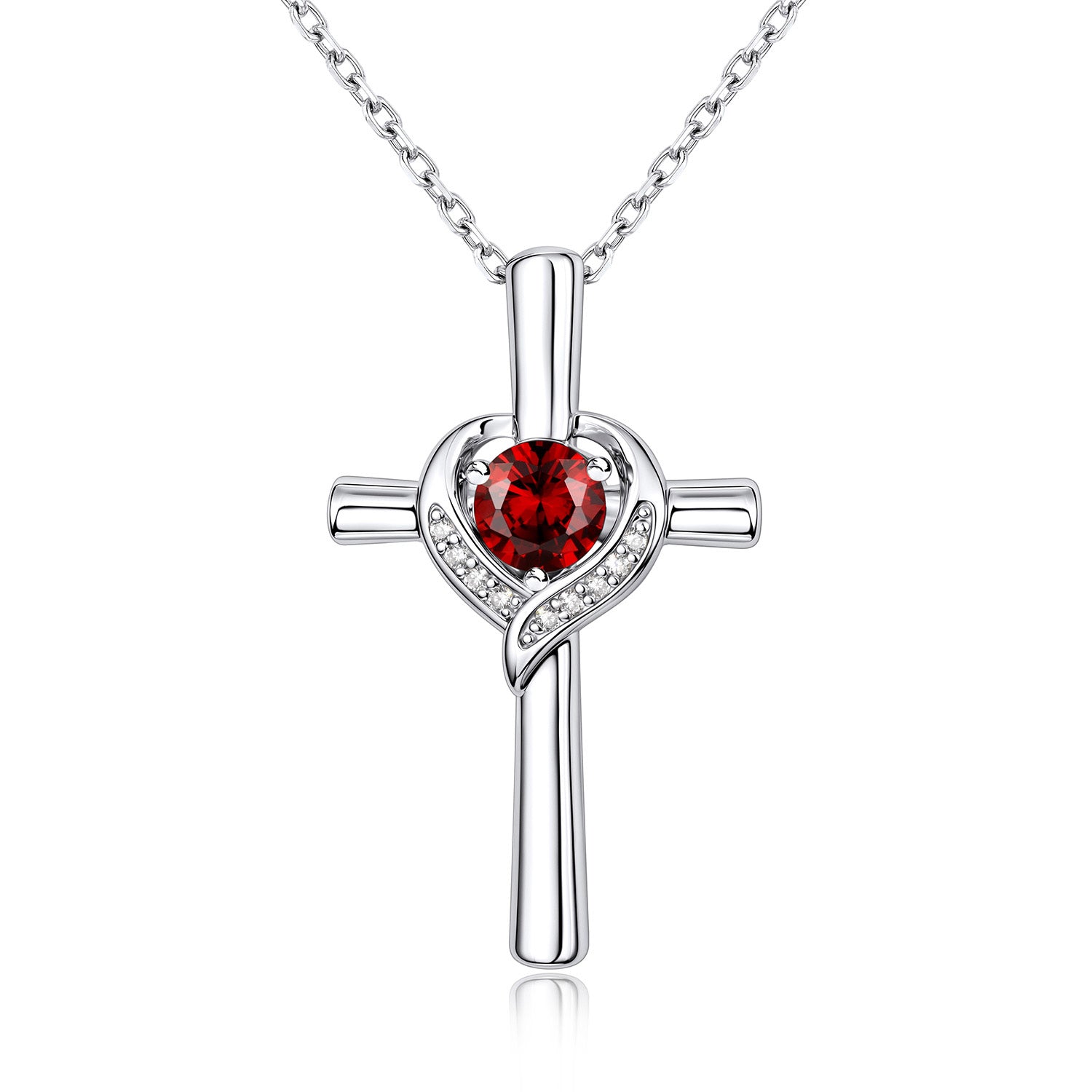 January Birthstone Cross Necklace For Women on a white background