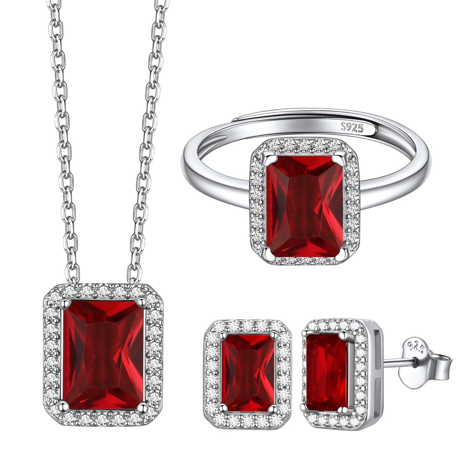 January Birthstone Emerald Cut Jewelry Set