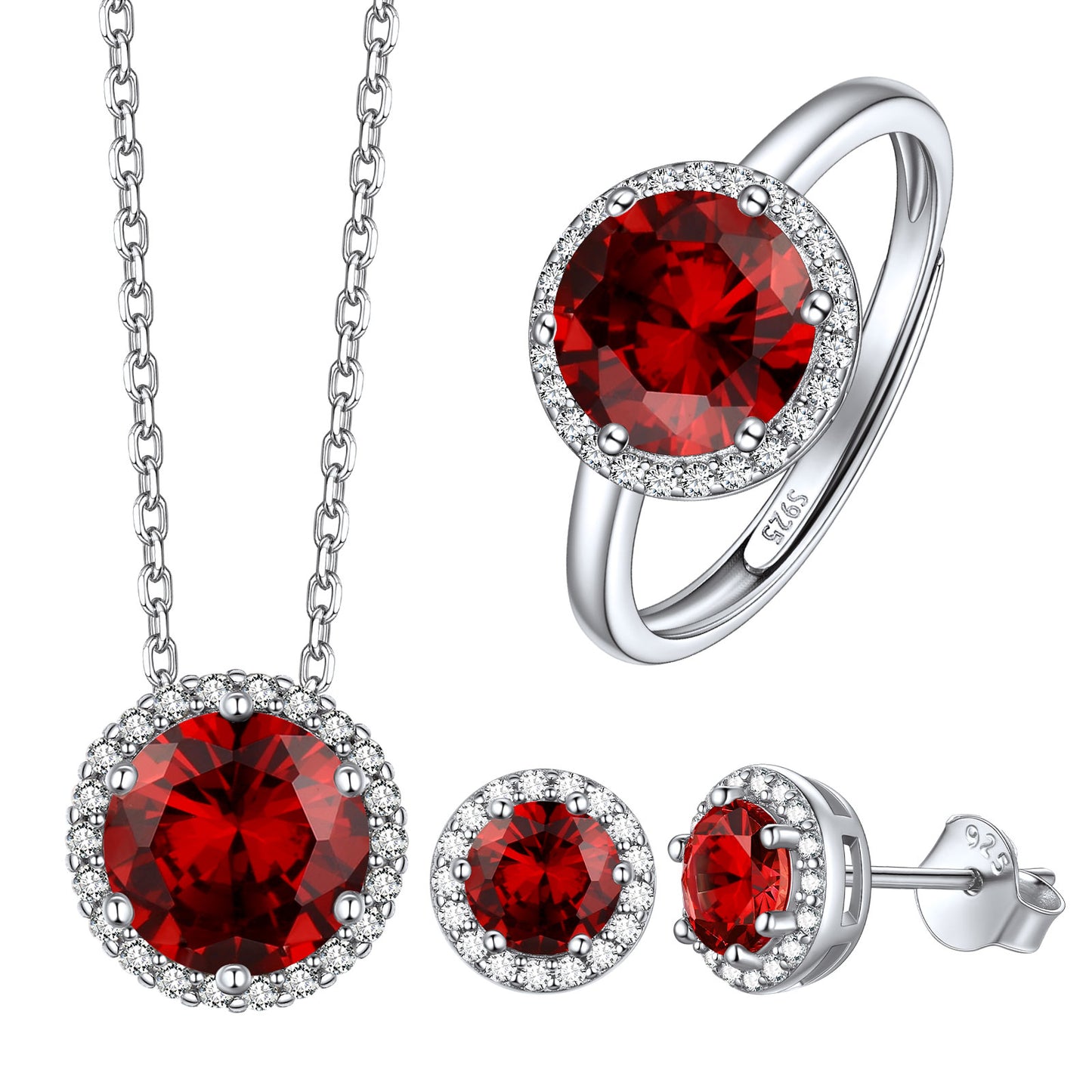 Round Halo Birthstone Jewelry Set