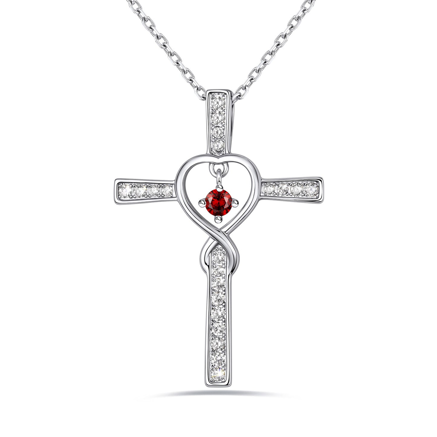 January Birthstone Infinity Cross Necklace For Women on a white background