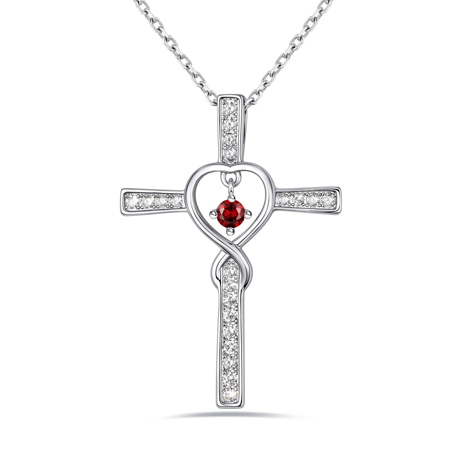 January Birthstone Infinity Cross Necklace For Women on a white background