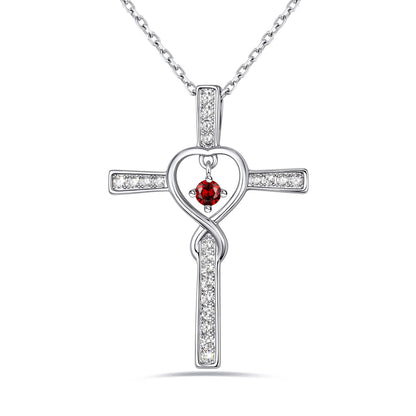January Birthstone Infinity Cross Necklace For Women on a white background