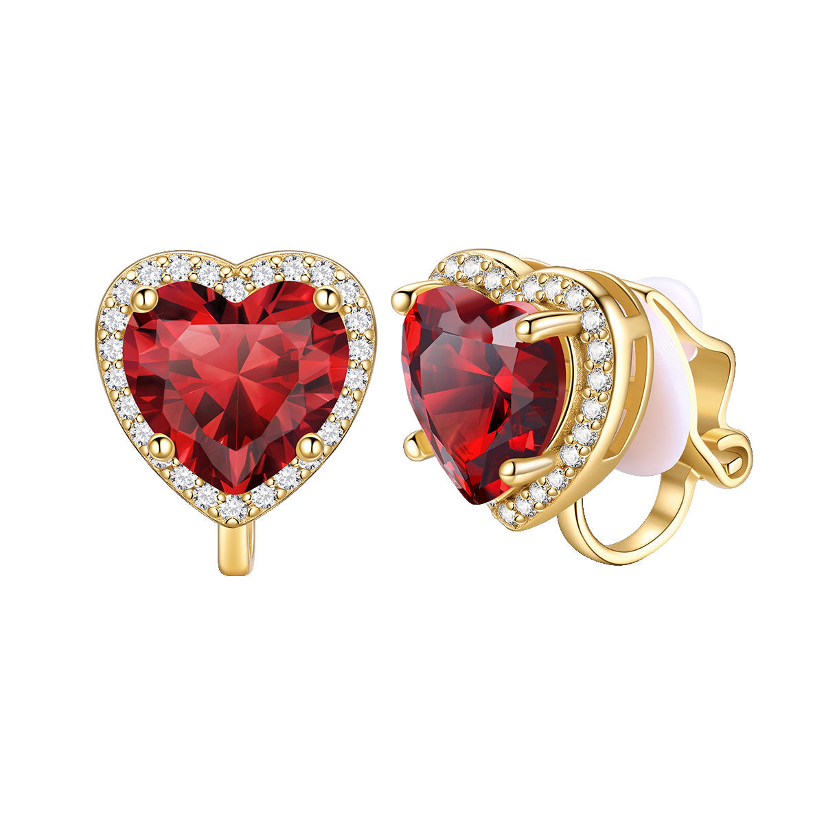 January Heart Birthstone Clip-on Earrings Gold Plated