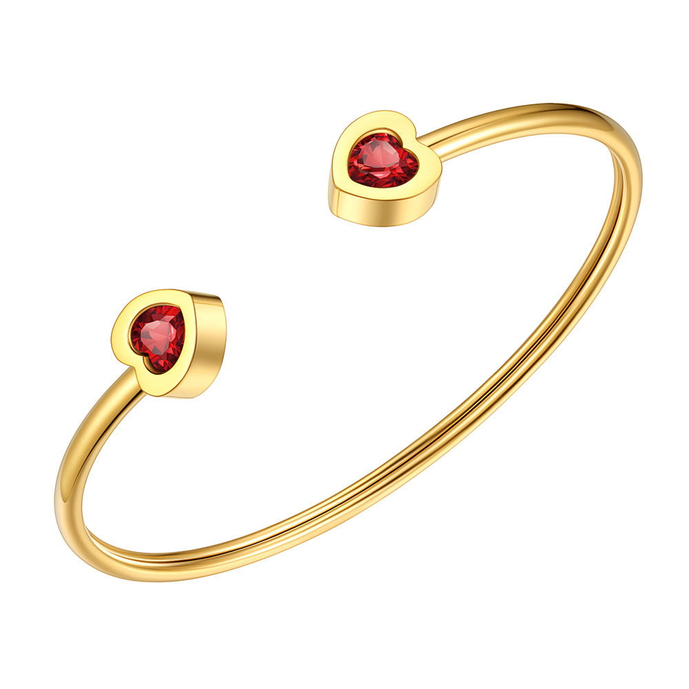 January Heart Birthstone Cuff Bracelet Gold