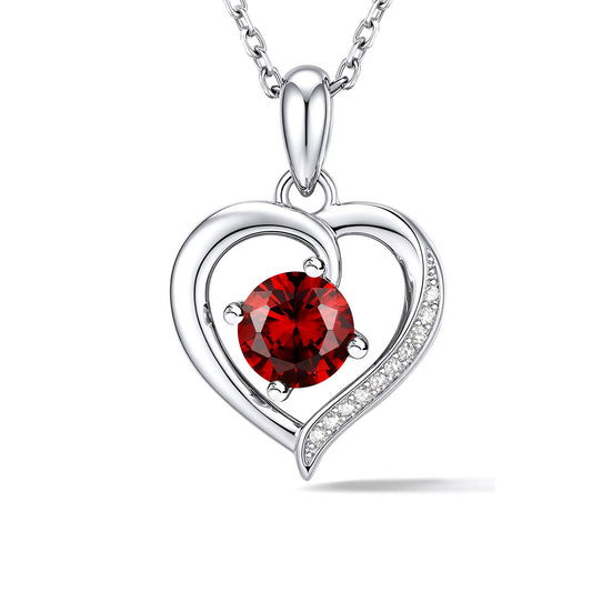 January Heart Birthstone Necklace for Women on a white background