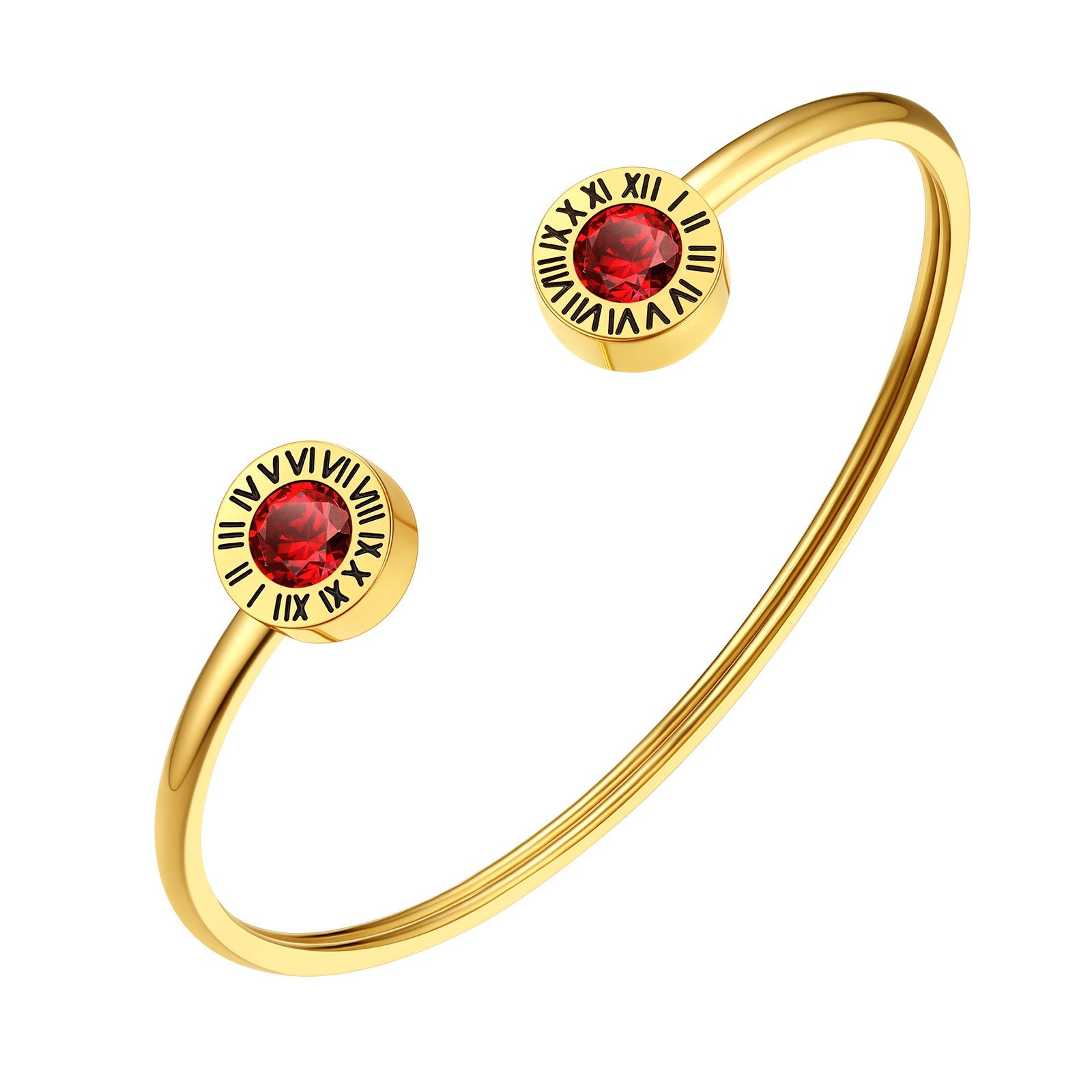 January Roman Numerals Birthstones Cuff Bracelet Gold