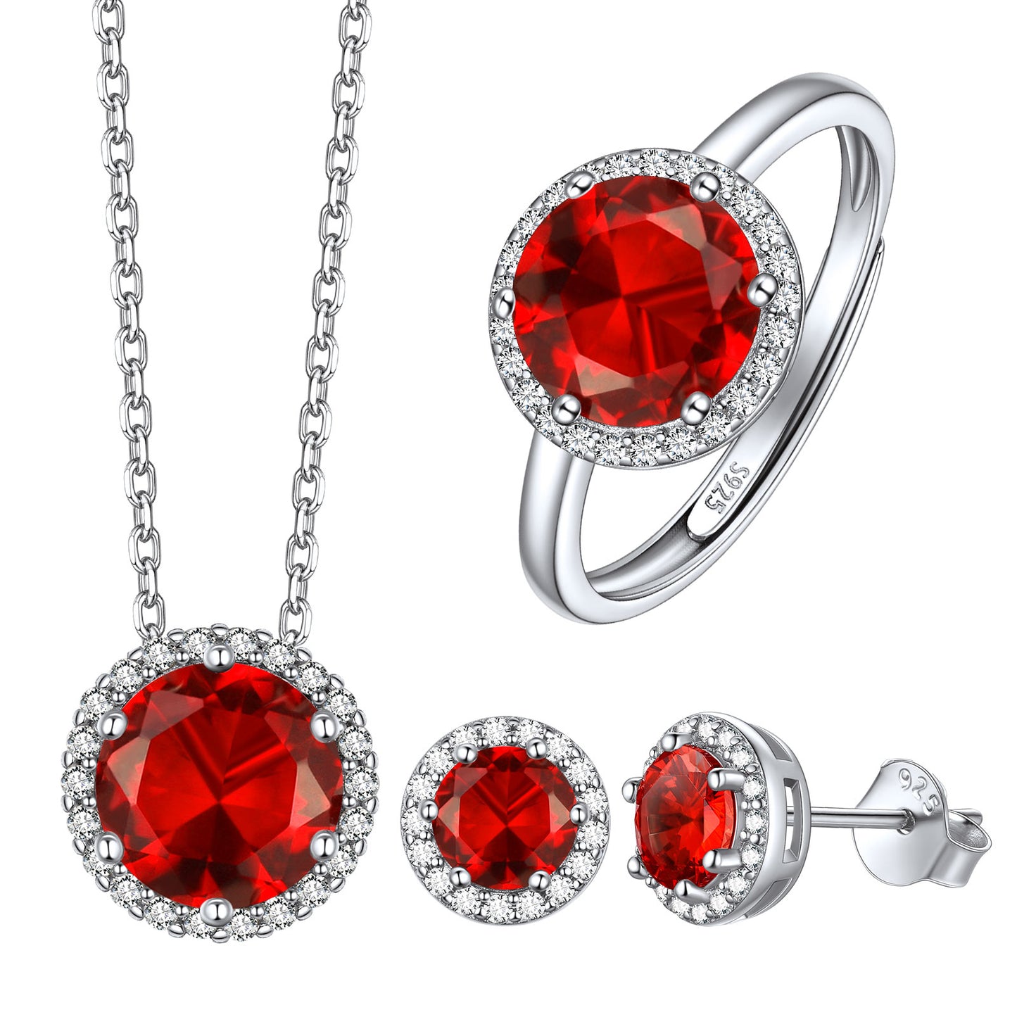 January Round Halo Birthstone Jewelry Set
