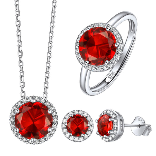 January Round Halo Birthstone Jewelry Set