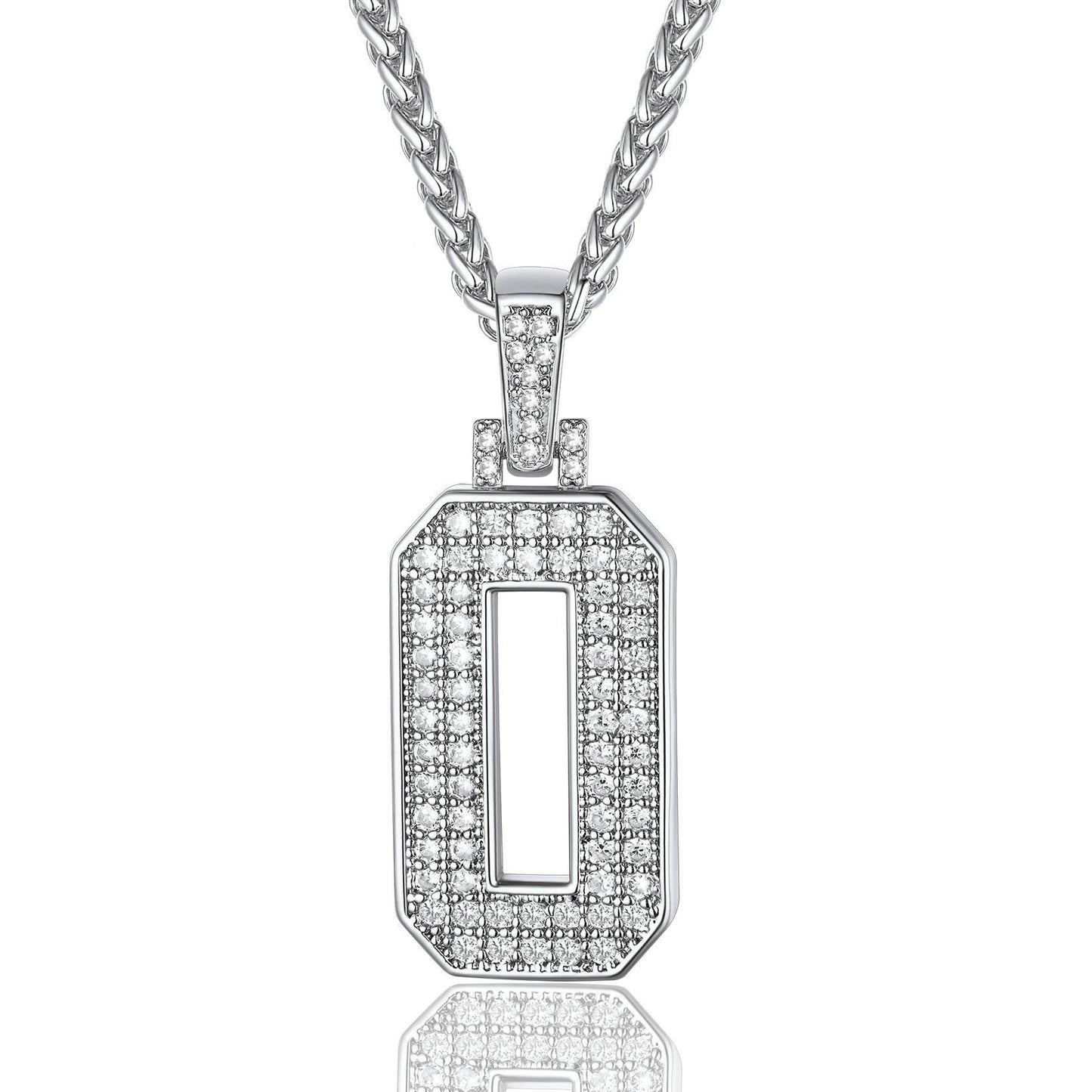 Jersey 0 Number Necklace White Gold Plated